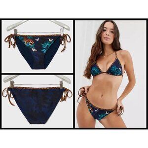 💕TED BAKER💕 Molluna Houdini Side Tie Bottoms Navy Blue Tropical Tiger 10 NWT